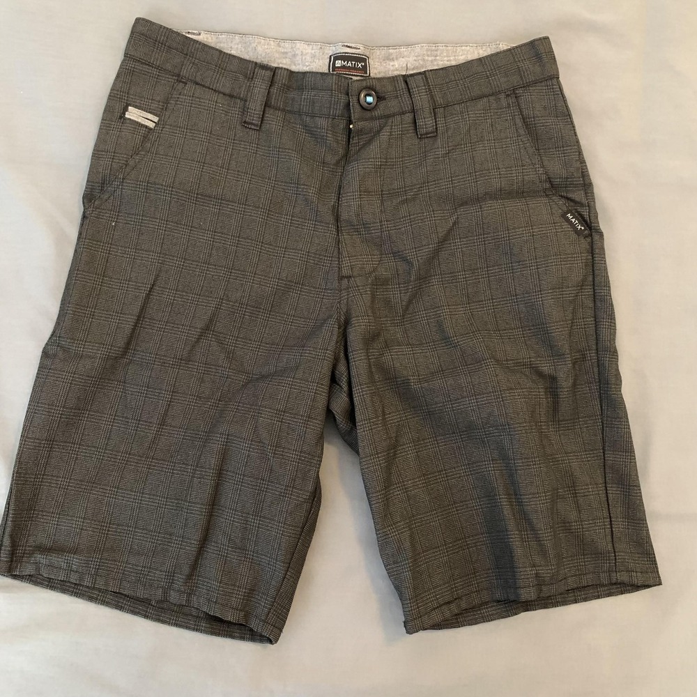 Matix Shorts Mens 30 Gray Plaid Chino Walk Casual Skate Poly Viscose Pockets